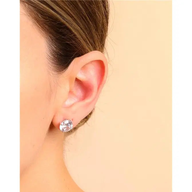 SOLITARY EARRING POINT OF LIGHT 10 MM RHODIUM/CRYSTAL/SMOOTH