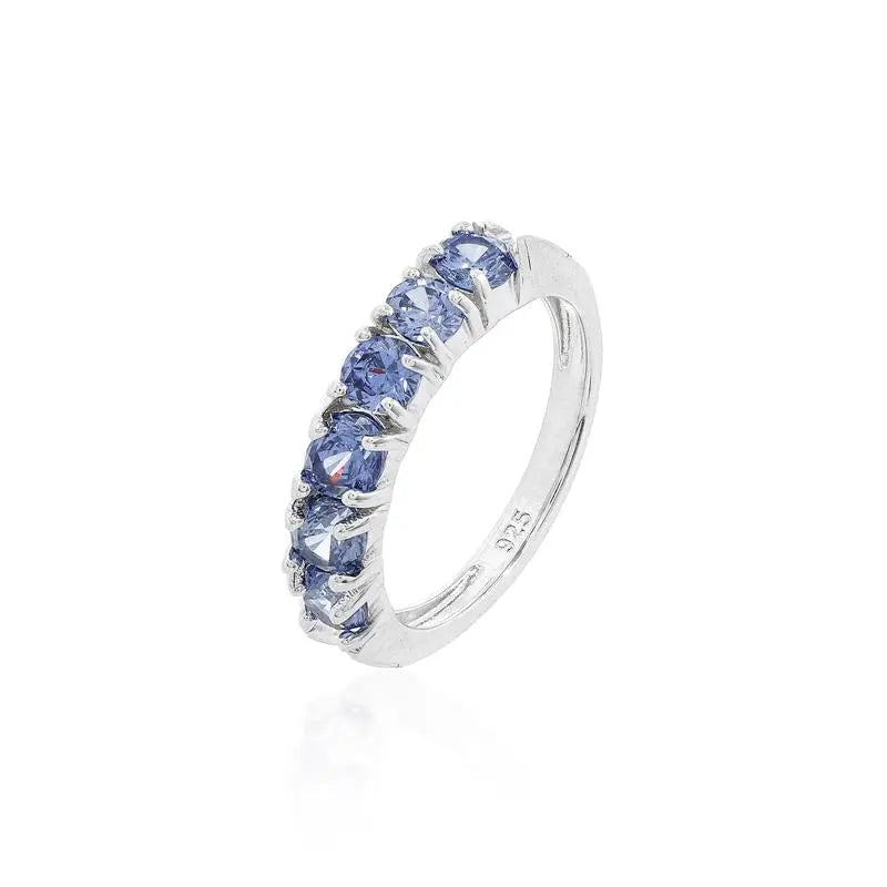 HALF SETTING RING WITH SIX POINTS OF LIGHT 4 MM RHODIUM/TANZANITE/SMOOTH