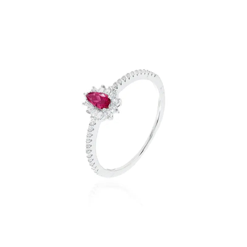 HALF RING WITH DROP SETTING 4 MM PRINCESS SETTING AROUND RHODIUM/PINK SAPPHIRE/WHITE ZIRCONIA