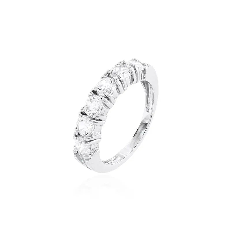 HALF SETTING RING WITH SIX POINTS OF LIGHT 4 MM RHODIUM/CRYSTAL/SMOOTH