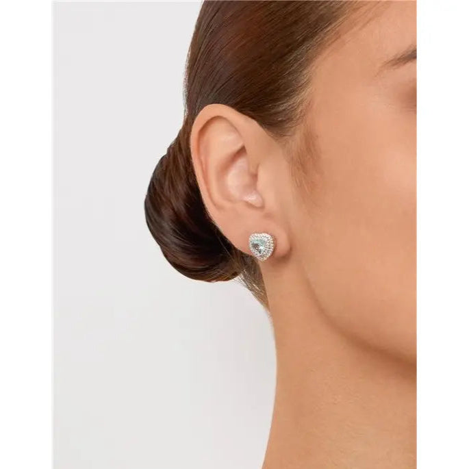 HEART EARRING 6 MM TWO ROWS STUDDED AROUND RHODIUM/AQUAMARINE/WHITE ZIRCONIA