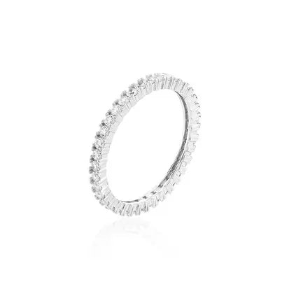 Aliança a Fileira Cravejada 1 mm in Rodio - Senza Pietra con Zirconia Bianca