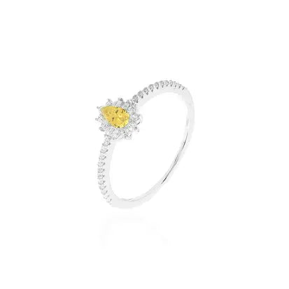 Fede Mezza Cravação con Goccia 4 mm in Rodio - Yellow Fancy e Zirconia Bianca