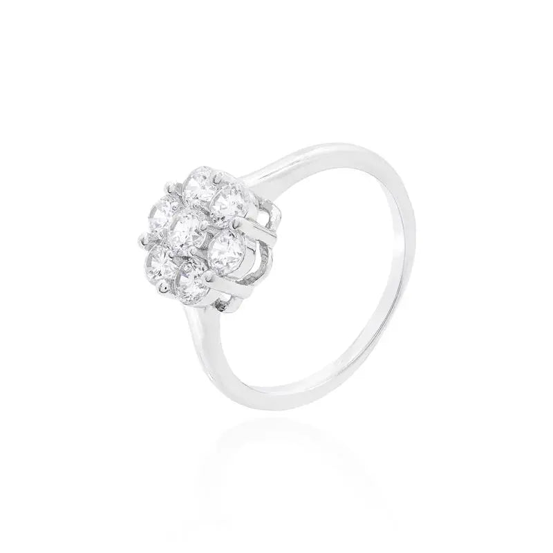 FLOWER RING WITH SIX ROUND PETALS RHODIUM/WITHOUT STONE/WHITE ZIRCONIA