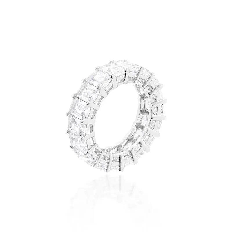 FULL RHODIUM BAGUETTE RING/NO STONE/WHITE ZIRCONIA