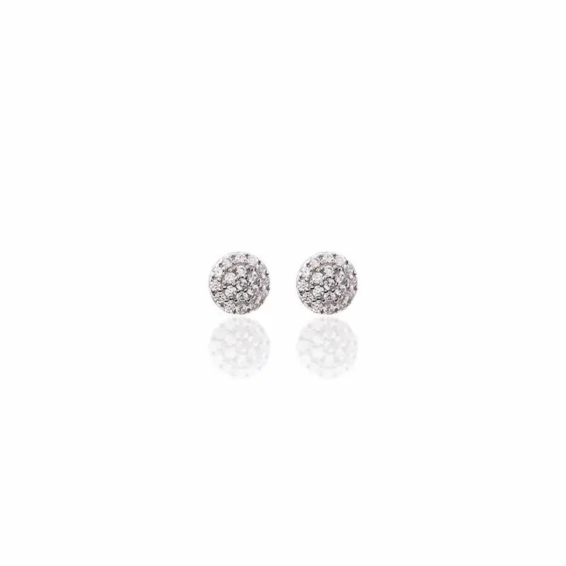 ROUND EARRING STUDDED 6 MM FLOWER CORE RHODIUM/WITHOUT STONE/WHITE ZIRCONIA