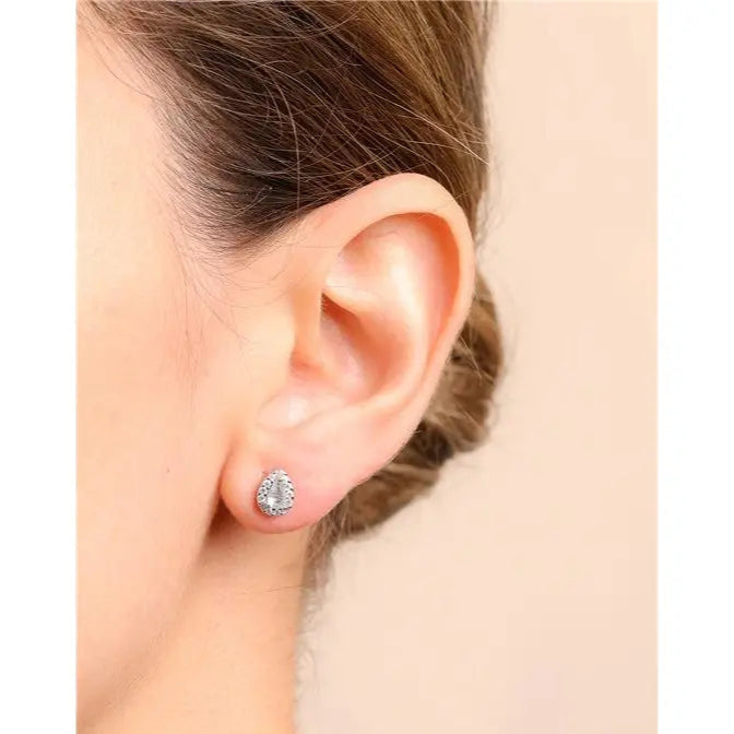 MINI DROP EARRING 3 MM WITH ROUND SETTING IN RHODIUM/AQUAMARINE/WHITE ZIRCONIA