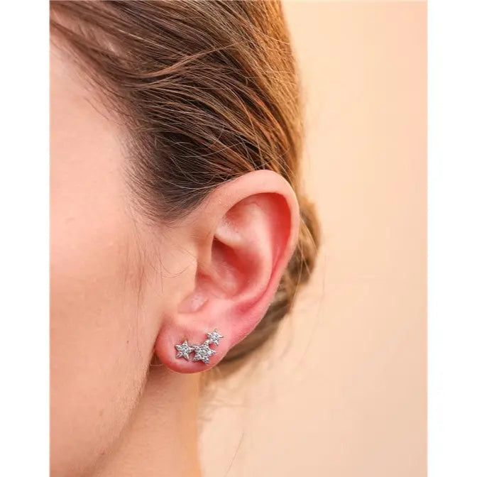 THREE STAR EARRINGS STUDDED IN GOLD/WITHOUT STONE/WHITE ZIRCONIA