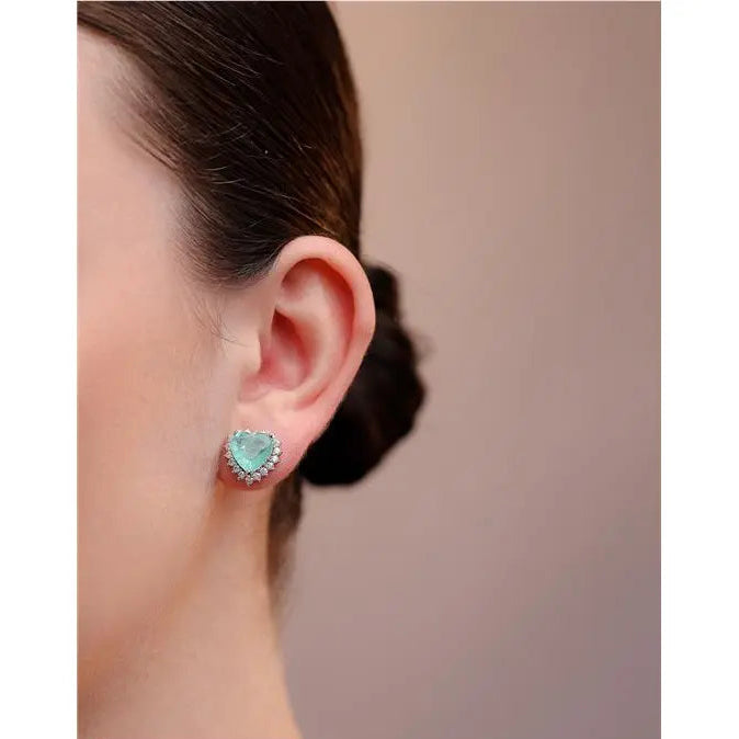 HEART EARRING 10 MM PRINCESS SETTING AROUND RHODIUM/COLOMBIAN/WHITE ZIRCONIA