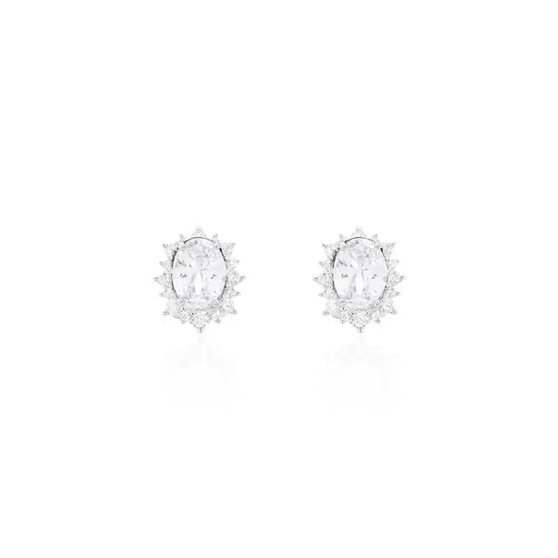 5 MM OVAL EARRING WITH PRINCESS SETTING AROUND RHODIUM/CRYSTAL/WHITE ZIRCONIA
