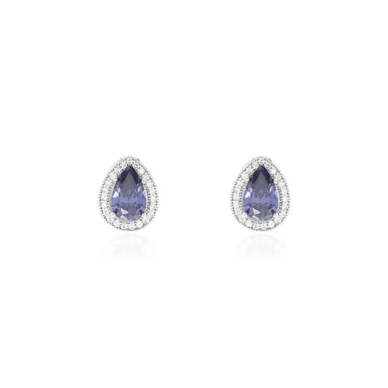 5 MM DROP EARRING WITH ROUND SETTING IN RHODIUM/TANZANITE/WHITE ZIRCONIA
