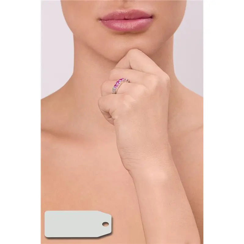 HALF SETTING RING WITH SIX POINTS OF LIGHT 4 MM RHODIUM/PINK SAPPHIRE/SMOOTH