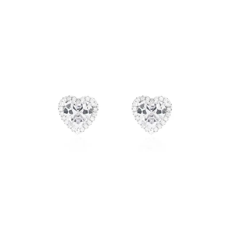 HEART EARRING 07 MM ROUND SETTING RHODIUM/CRYSTAL/WHITE ZIRCONIA