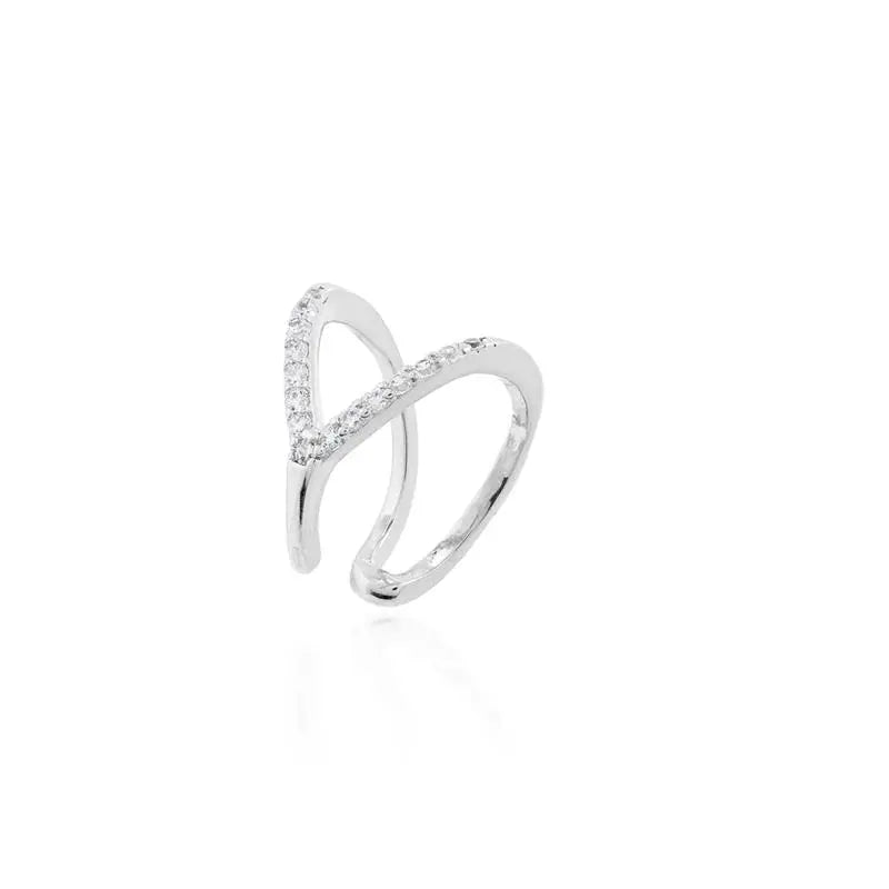 HALF OPEN V-SHAPED PIERCING, RHODIUM SETTING/WITHOUT STONE/WHITE ZIRCONIA