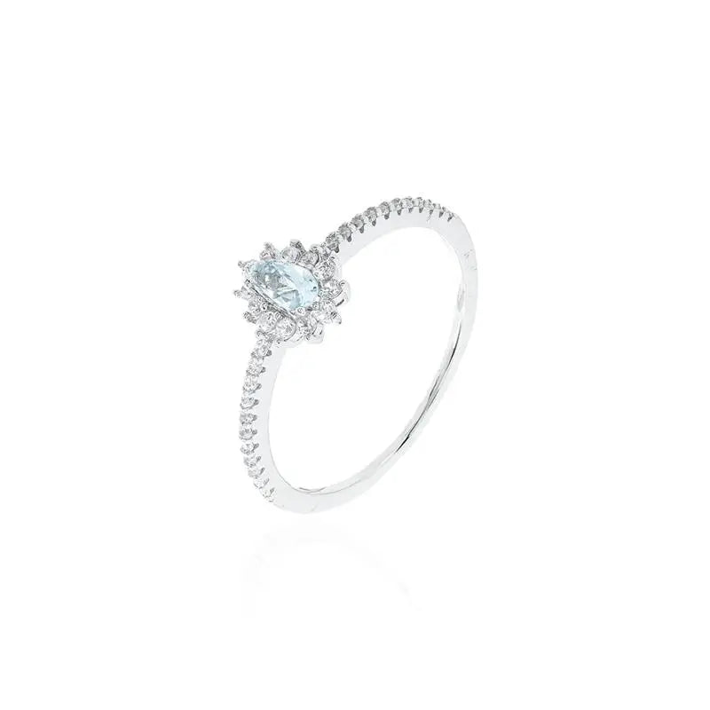 HALF RING WITH DROP SETTING 4 MM PRINCESS SETTING AROUND RHODIUM/AQUAMARINE/WHITE ZIRCONIA