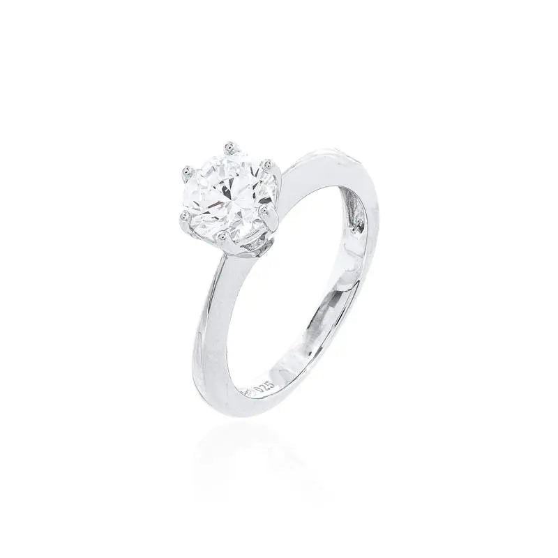 SOLITAIRE RING 7 MM WITH 6 CLAWS RHODIUM/CRYSTAL/SMOOTH