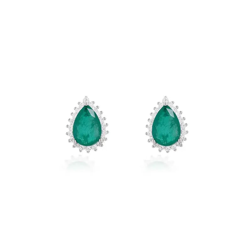 8 MM DROP EARRING WITH PRINCESS SETTING AROUND RHODIUM/EMERALD FUSION/WHITE ZIRCONIA