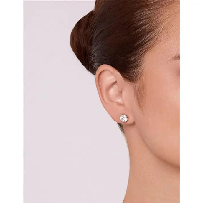 SOLITARY EARRING POINT OF LIGHT 8 MM RHODIUM/CRYSTAL/SMOOTH