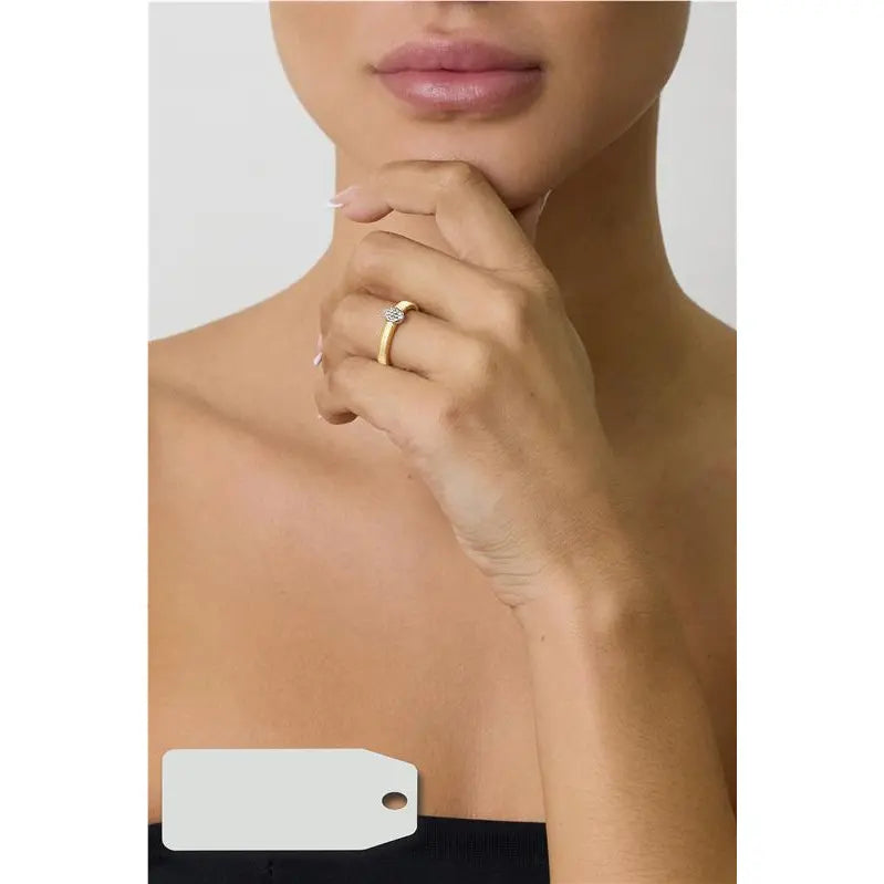 BEADED RING WITH OVAL STUDDED 1 MM GOLD AND RHODIUM/CRYSTAL/WHITE ZIRCONIA