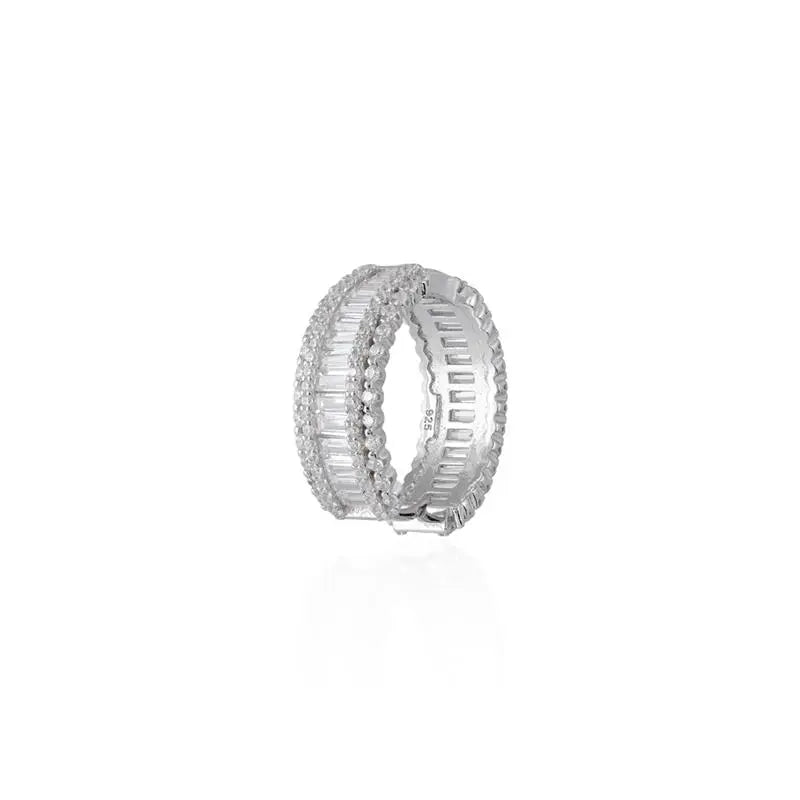 18MM BAGUETTE RING WITH 2 ROWS STUDDED AROUND RHODIUM/WITHOUT STONE/WHITE ZIRCONIA