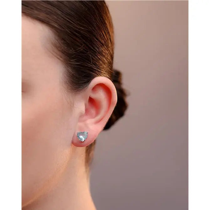 HEART EARRING 9 MM RHODIUM/AQUAMARINE/SMOOTH