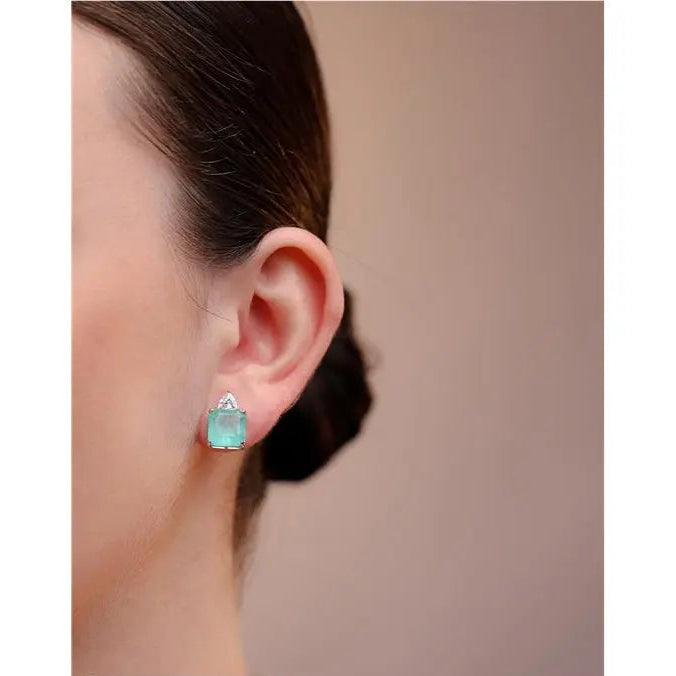 10 MM SQUARE EARRING WITH 5 MM TRIANGLE ON TOP RHODIUM/COLOMBIANA+CRYSTAL/SMOOTH