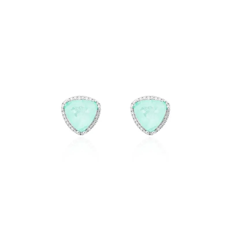 10 MM TRIANGLE EARRING WITH RHODIUM/COLOMBIAN/WHITE ZIRCONIA SETTING