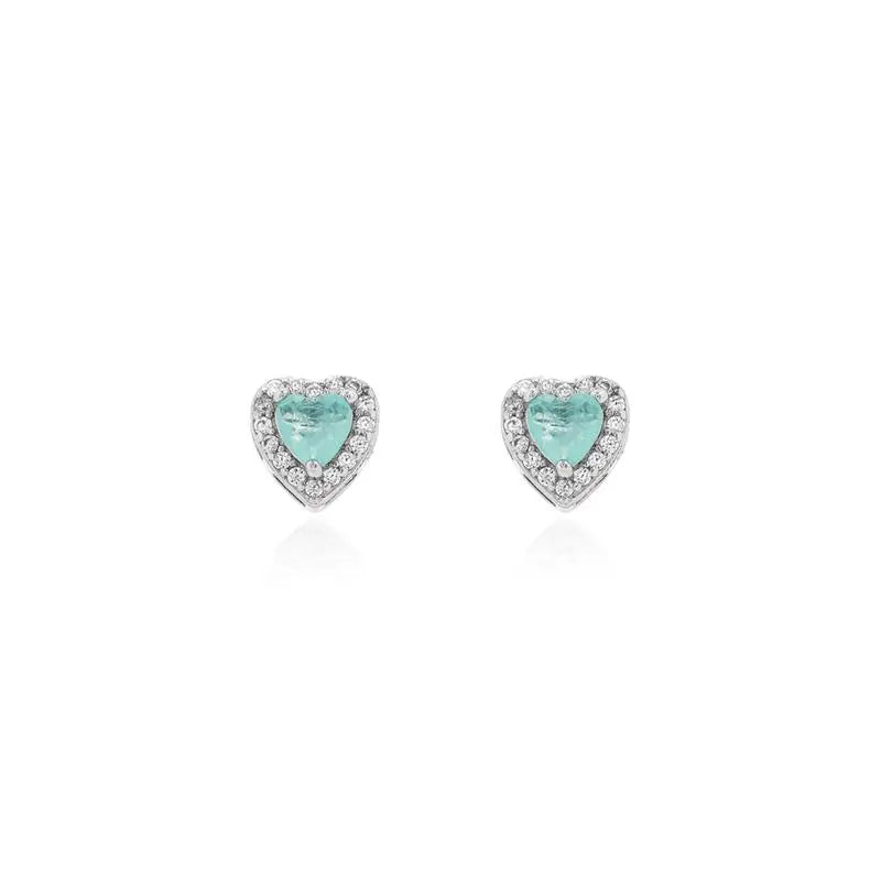 4 MM HEART EARRING WITH RHODIUM/COLOMBIAN/WHITE ZIRCONIA SETTING AROUND