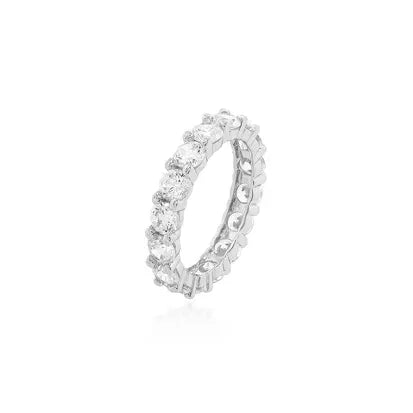 Fede Intera Punti di Luce 4 mm con Quattro Griffe in Rodio - Zirconia Bianca