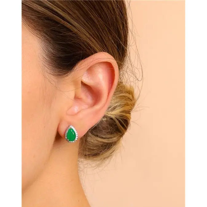 6 MM DROP EARRING WITH ROUND SETTING IN RHODIUM/FUSION EMERALD/WHITE ZIRCONIA