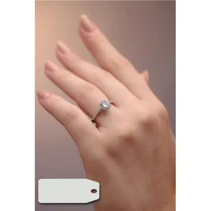 Anello con Mezza Incisione e Pietra Ovale 4 mm in Rodio - Acquamarina e Zirconia Bianca