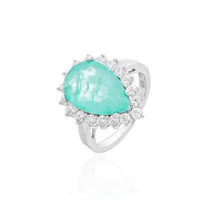 Anello Gota 10 mm con Cravação Principessa in Rodio - Colombiana e Zirconia Bianca