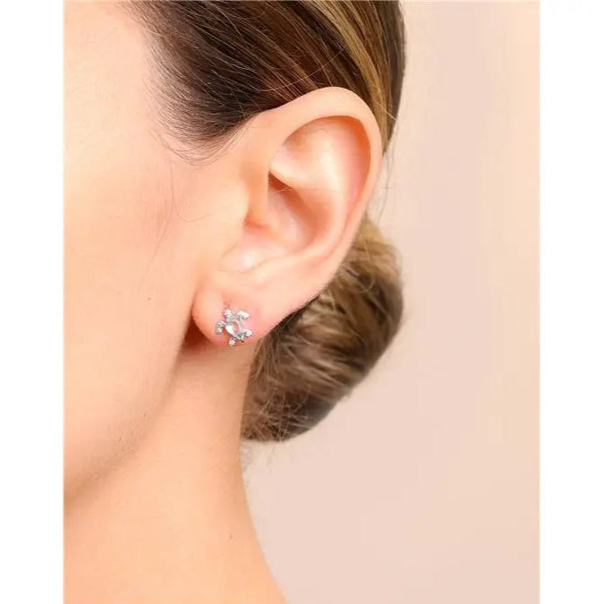 4 MM DROP EARRING WITH TURTLE SHAPE SETTINGS IN RHODIUM/AQUAMARINE/WHITE ZIRCONIA