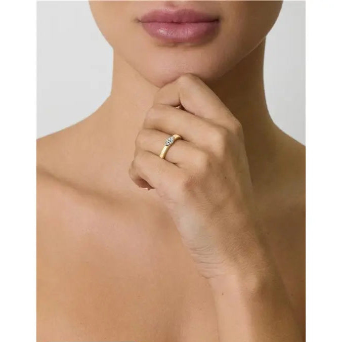 BEADED RING WITH 1 MM STUDDED NAVETE GOLD AND RHODIUM/CRYSTAL/WHITE ZIRCONIA