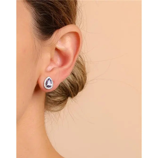 5 MM DROP EARRING WITH ROUND SETTING IN RHODIUM/TANZANITE/WHITE ZIRCONIA