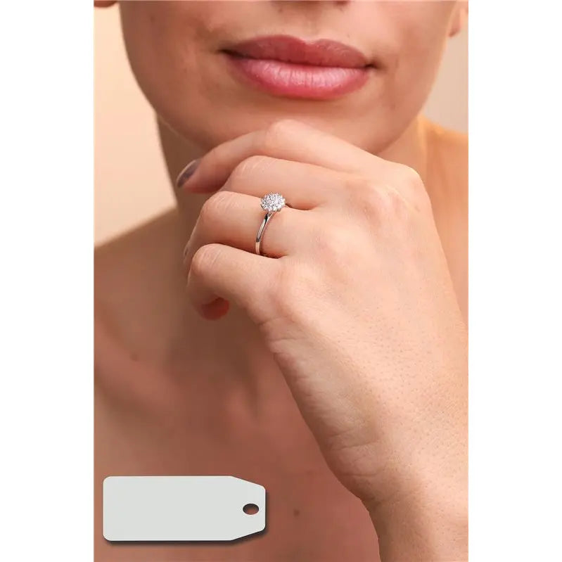 FLOWER RING WITH SIX PETALS, CENTRAL PRINCESS SETTING AROUND, RHODIUM/WITHOUT STONE/WHITE ZIRCONIA