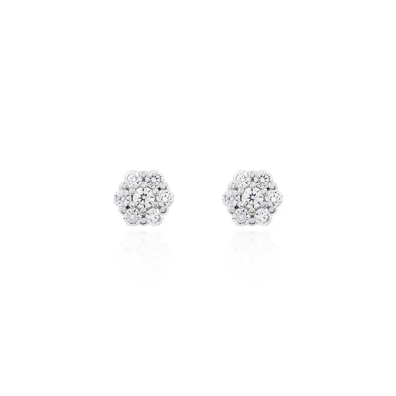 MINI FLOWER EARRING WITH SIX ROUND PETALS RHODIUM/WITHOUT STONE/WHITE ZIRCONIA