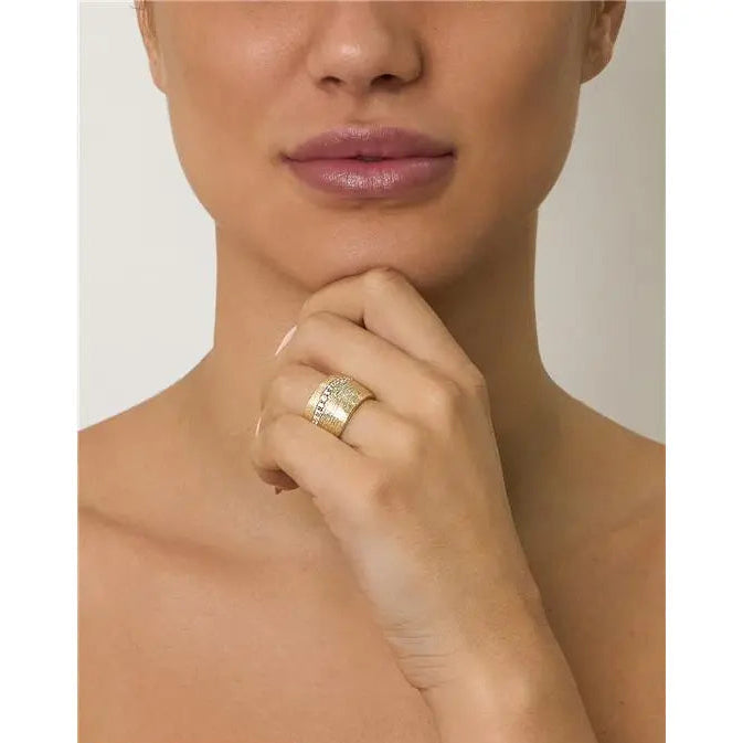 WIDE RING WITH ONE ROW STUDDED IN GOLD/NO STONE/WHITE ZIRCONIA