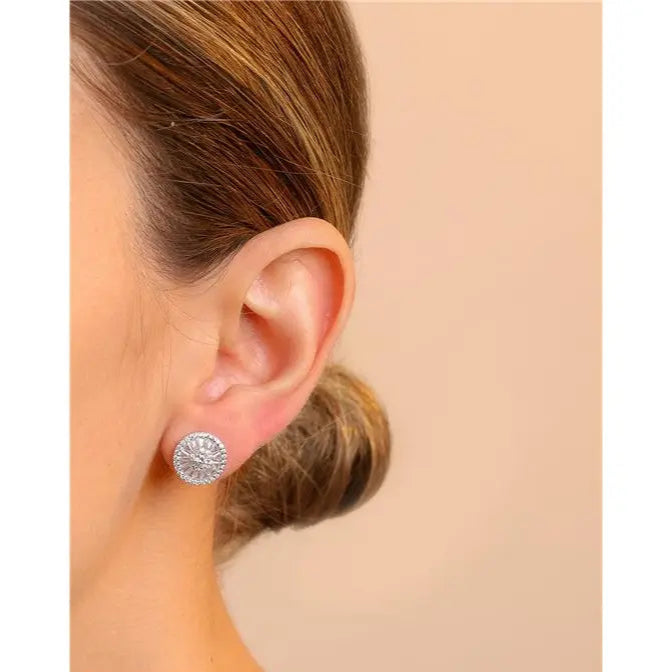 ROUND BAGUETTE PIZZA EARRING WITH 3 MM CENTRAL LIGHT POINT STUDDED AROUND RHODIUM/WITHOUT STONE/WHITE ZIRCONIA