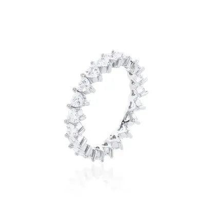 Anello con Zirconia a Forma di Cuore in Rodio - Senza Pietra e Zirconia Bianca