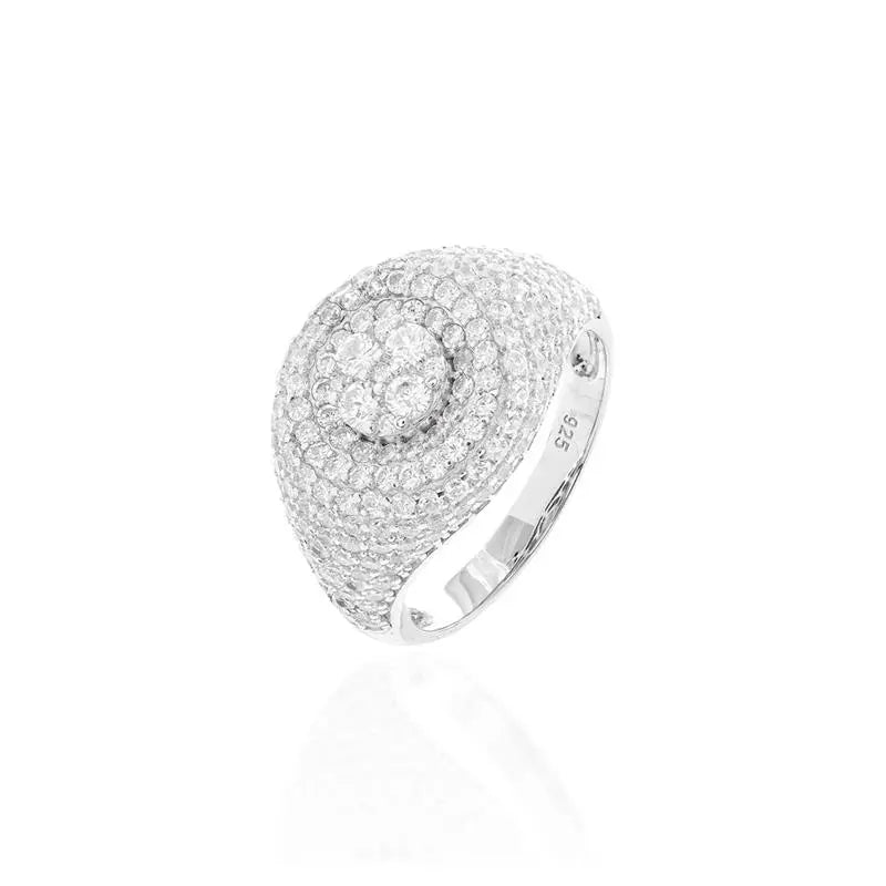 ROUND FINGER RING STUDDED WITH SMALL BALL STUDDED IN RELIEF IN THE MIDDLE RHODIUM SILVER/WITHOUT STONE/WHITE ZIRCONIA