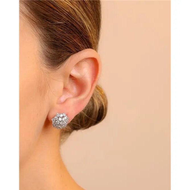 SHOWER EARRING WITH SEVEN PETALS FLOWER CORE, POINTS OF LIGHT, 2 MM, RHODIUM/WITHOUT STONE/WHITE ZIRCONIA