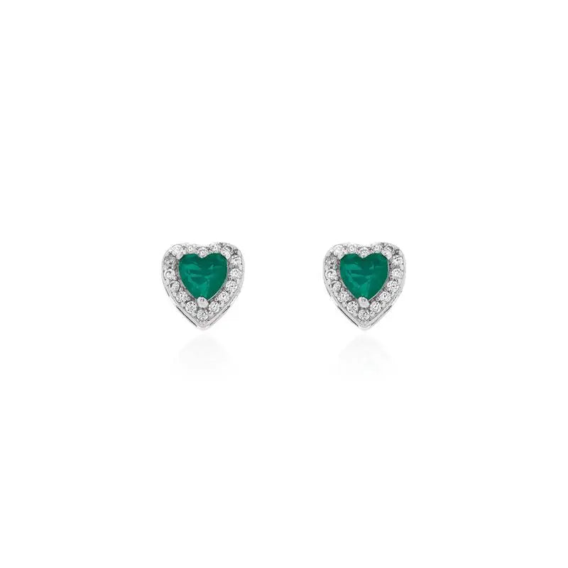 4 MM HEART EARRING WITH ROUND SETTING IN RHODIUM/FUSION EMERALD/WHITE ZIRCONIA