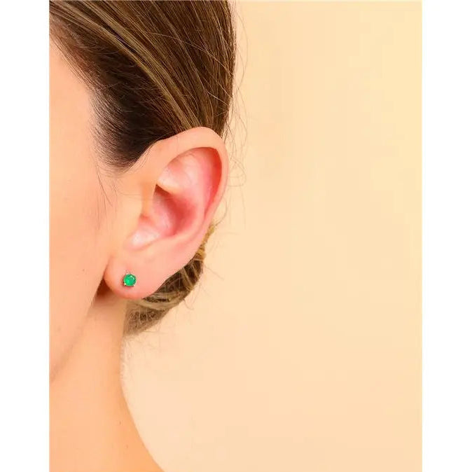 POINT OF LIGHT EARRING 4 MM - SECOND HOLE RHODIUM/EMERALD FUSION/SMOOTH