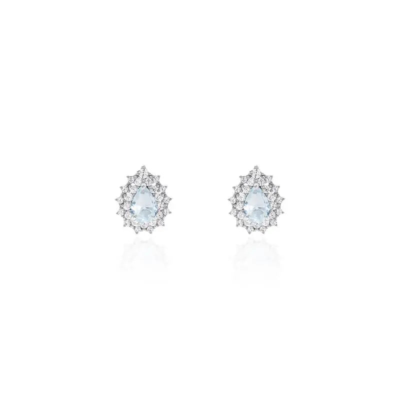 5 MM DROP EARRING TWO ROWS PRINCESS SETTING AROUND RHODIUM/AQUAMARINE/WHITE ZIRCONIA