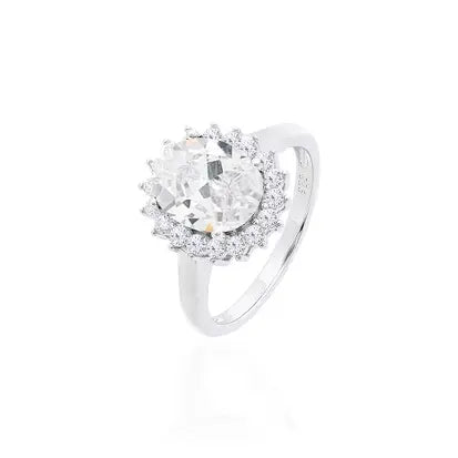Anello Liscio Ovale 8 mm con Cravação Principessa in Rodio - Cristallo e Zirconia Bianca