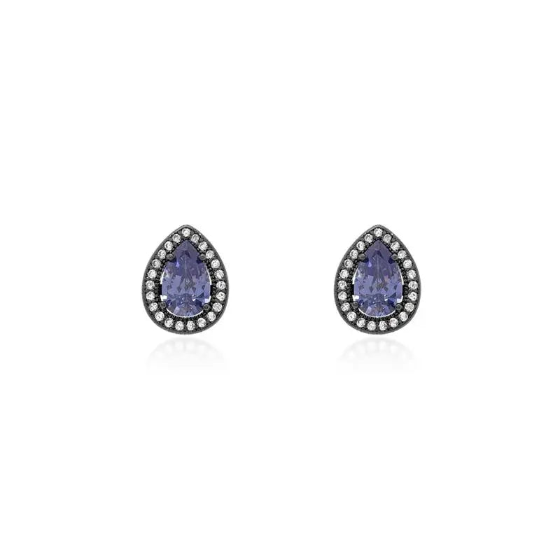 5 MM DROP EARRING WITH ROUND SETTING, BLACK/TANZANITE/WHITE ZIRCONIA
