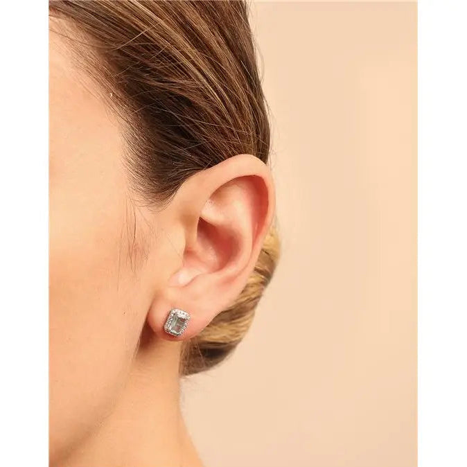 4 MM RECTANGLE EARRING WITH ROUND SETTING IN RHODIUM/AQUAMARINE/WHITE ZIRCONIA