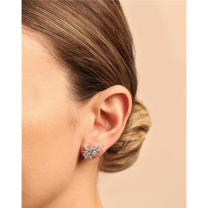 RHODIUM/STONE-FREE/WHITE ZIRCONIA DROP CLUSTER EARRING
