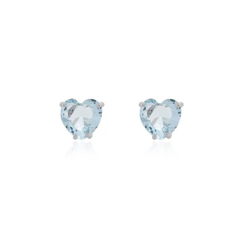 HEART EARRING 9 MM RHODIUM/AQUAMARINE/SMOOTH